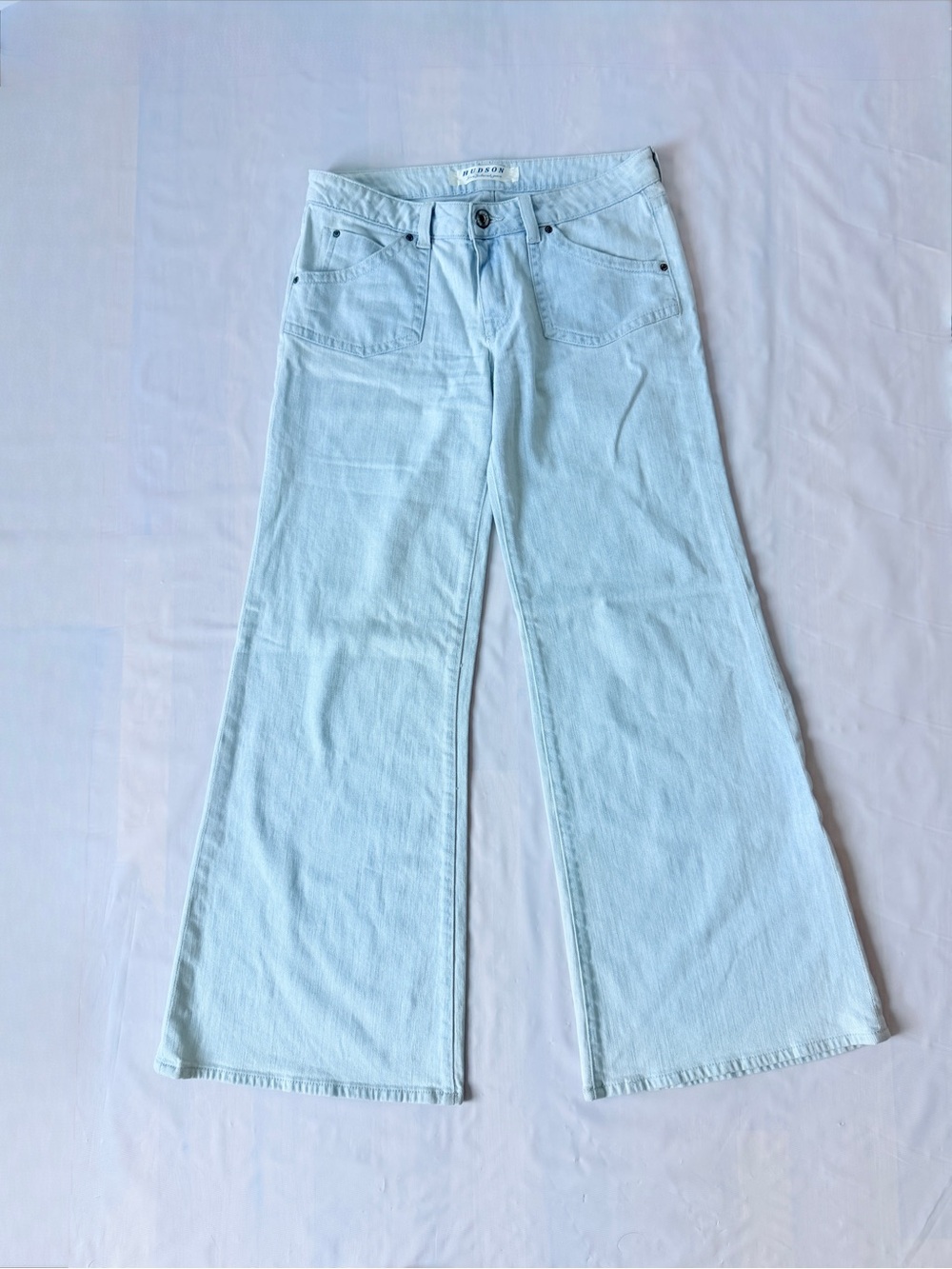 Hudson Vintage Y2K Low Rise Wide Leg Flare Jeans Flap Pocket Light Wash Size W34